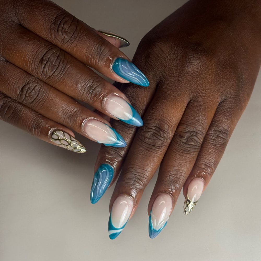 Blue chrome nail art